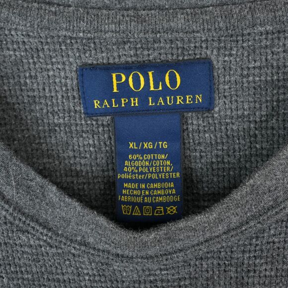 Polo Ralph Lauren Shirt Mens XL Gray Long Sleeve Waffle Knit Thermal Base Layer - Picture 5 of 7